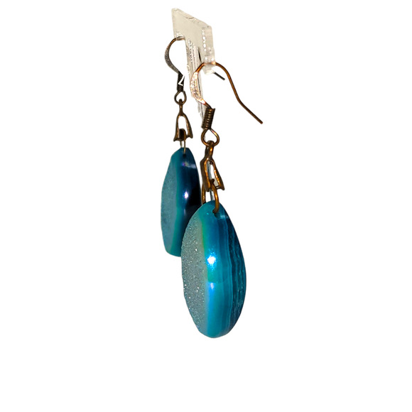 Copper and Marquise Shape Blue Drusy Drop Dangle Earrings - Picture 4 of 7